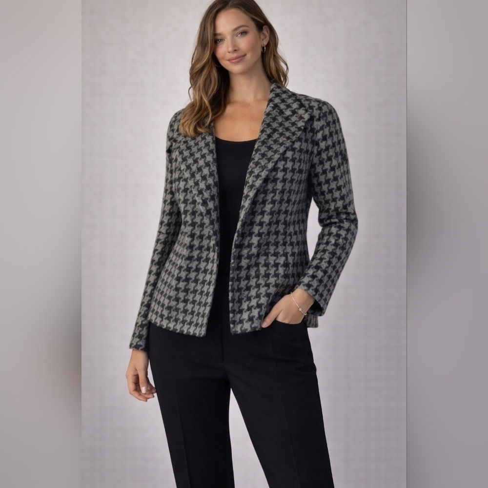 NWT Liz Claiborne Stylish Wool Blend Houndstooth Women's Jacket Sz L